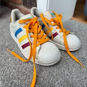 Adidas Kids Sneakers - Cream with Orange and Yellow Accents Disney